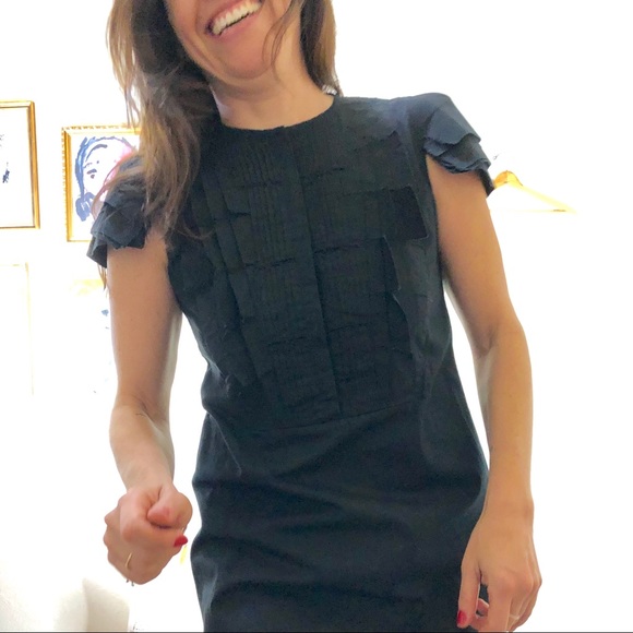 Rue Du Mail Bergdorf Goodman Pleated Ruffle Tuxedo Shift Dress - Picture 4 of 11